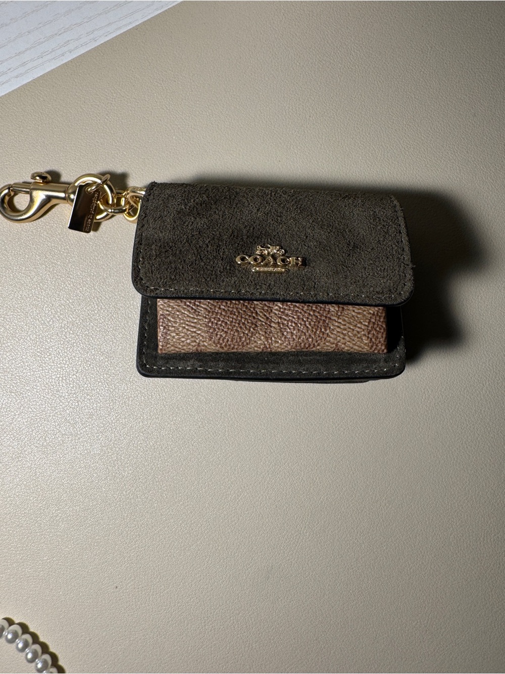NWT Coach klare bag charm olive suede